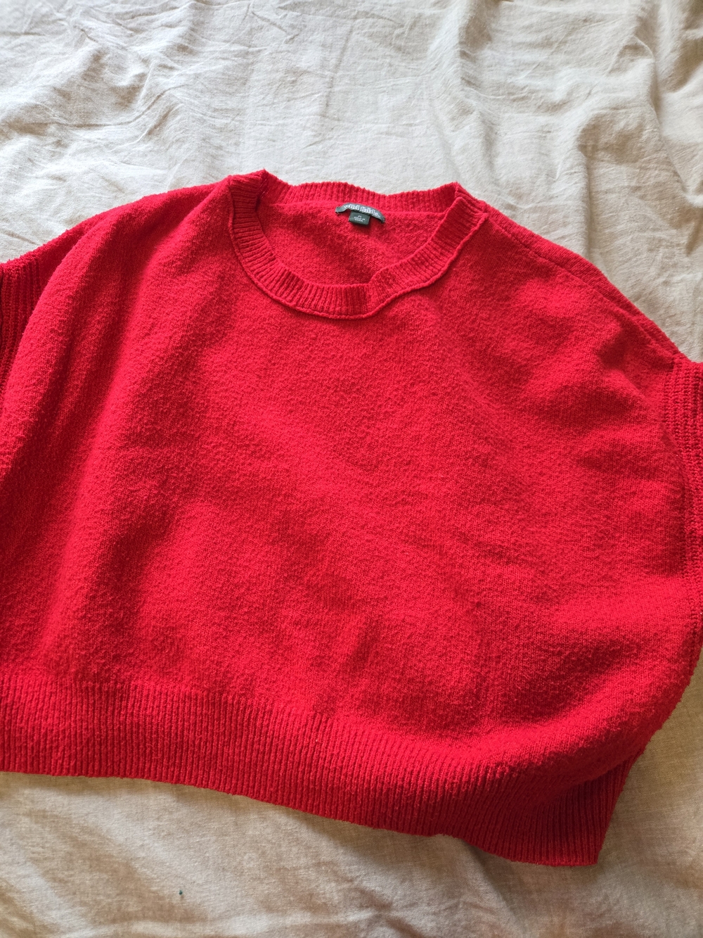 Bright Red Cropped Crewneck Women's Sweater